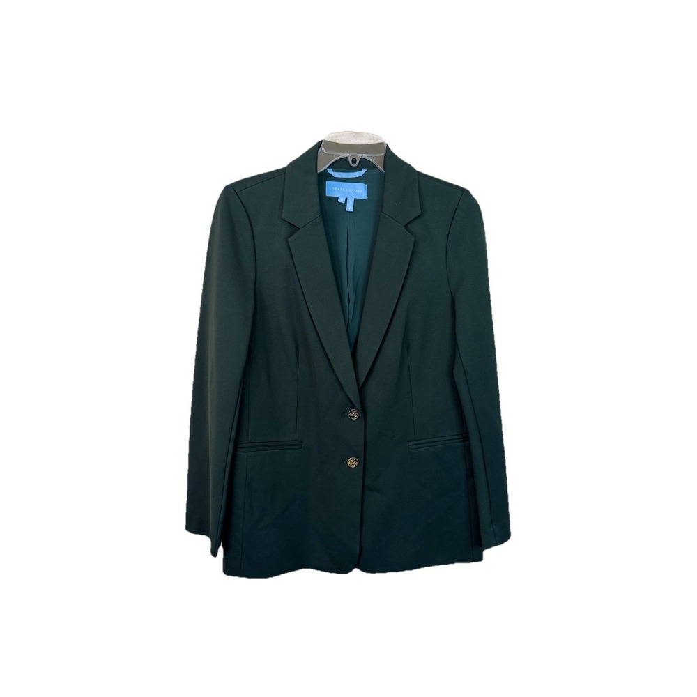 Draper James Green Blazer Women Size S Jacket 2 gold color button Closure